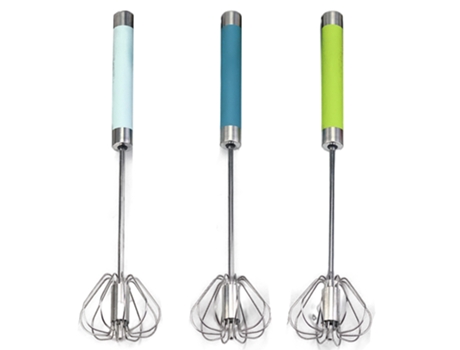 Batidor de huevos semiautomático de acero inoxidable de 3 piezas - Batidora rotativa manual de empuje de 3 piezas -C