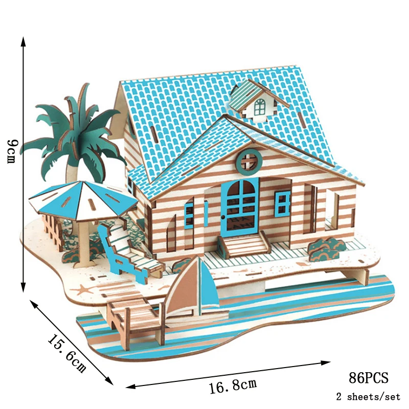 (villa Bali) Juego De Rompecabezas 3d De Madera Hecho A Mano, Modelo De Construcción Para Armar Usted Mismo