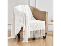 2026-manta Tejida Ligera Suave Con Borlas Para Sofá Y Cama, Manta Decorativa De Estilo Rural (50"x60", Crema Blanca-d)