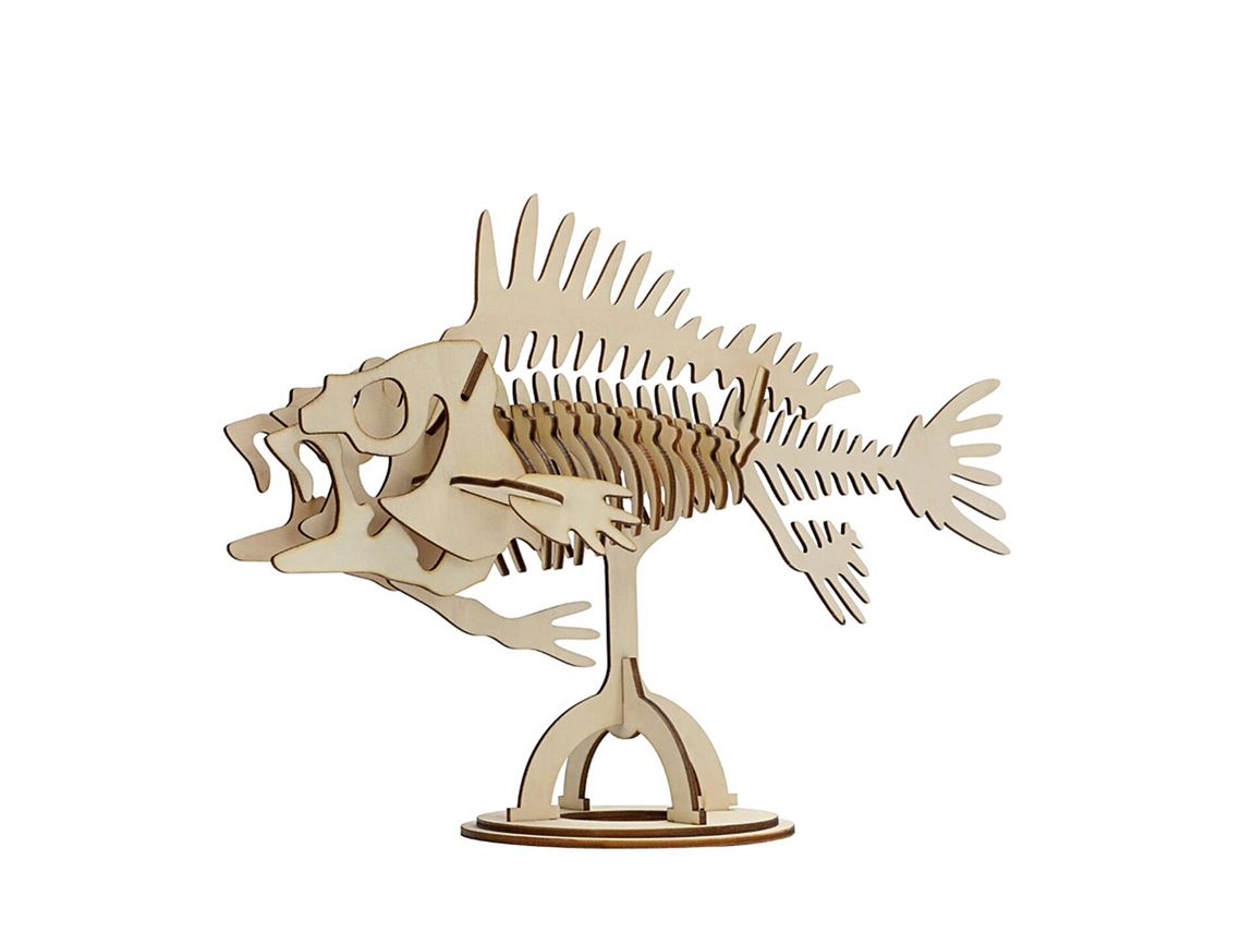 Rompecabezas de madera 3D de fósil de pez, 26 piezas (34 x 11,5 x 22 cm) DAM
