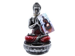 Castiçal Buda em Resina Vermelho Médio 12,5X11X22 Cm