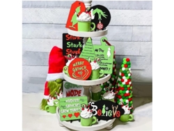 Juego De Decoración De Bandeja En Capas Del Grinch, 9 Piezas, Letrero Rústico De Madera, Navidad