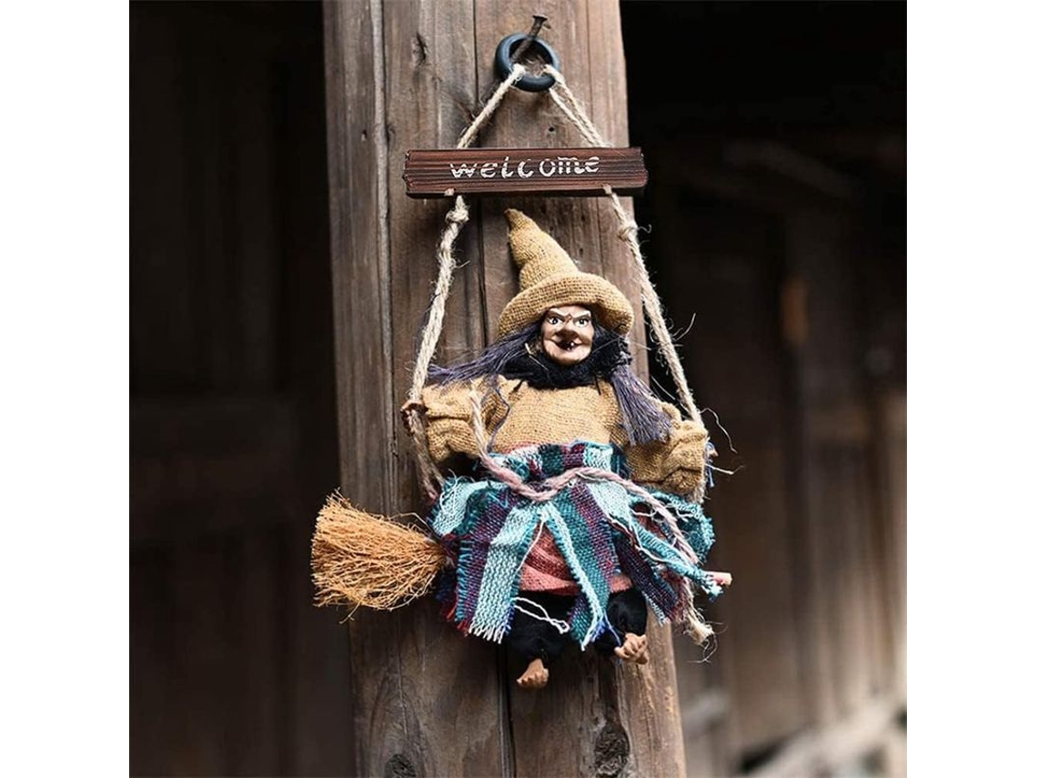 2026-cartel De Bienvenida De Bruja Linjou, Colgante De Puerta Para Halloween (amarillo)
