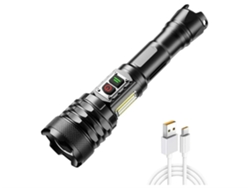 Linternas de alto lumen Linterna LED súper brillante con luz lateral Cob Antorcha táctica con zoom portátil 9 modos Impermeable Negro YEMAESRE