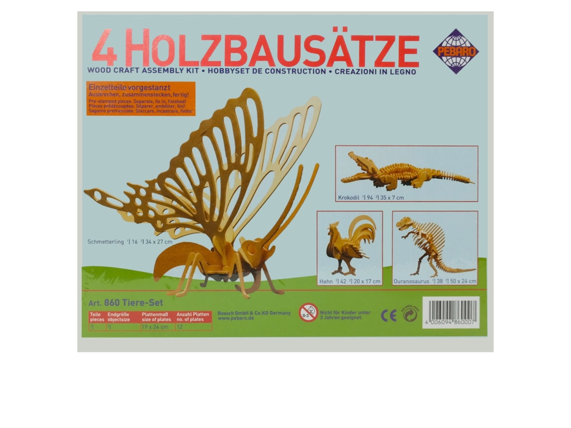 Juego de construcción de animales de madera Pebaro, juego de rompecabezas 3D para niños
