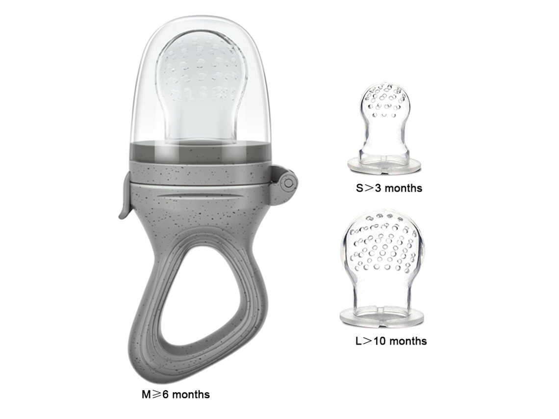 Suplemento alimenticio para bebés, tetina de silicona de grado alimenticio para frutas y verduras, masticable, bolsa de malla gris M+s+l