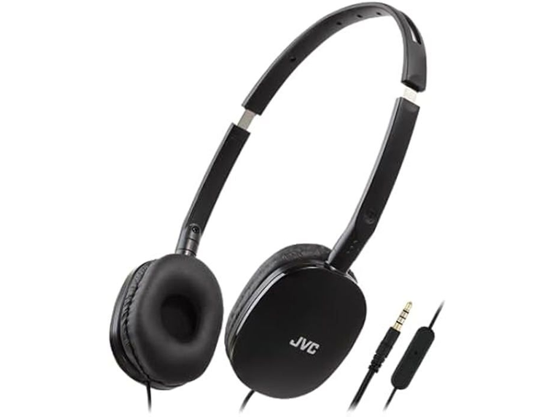 Ha-S160M-BU Auriculares compactos, planos y plegables, de color brillante, con interruptor de encendido/apagado de micrófono, ideales para JVC