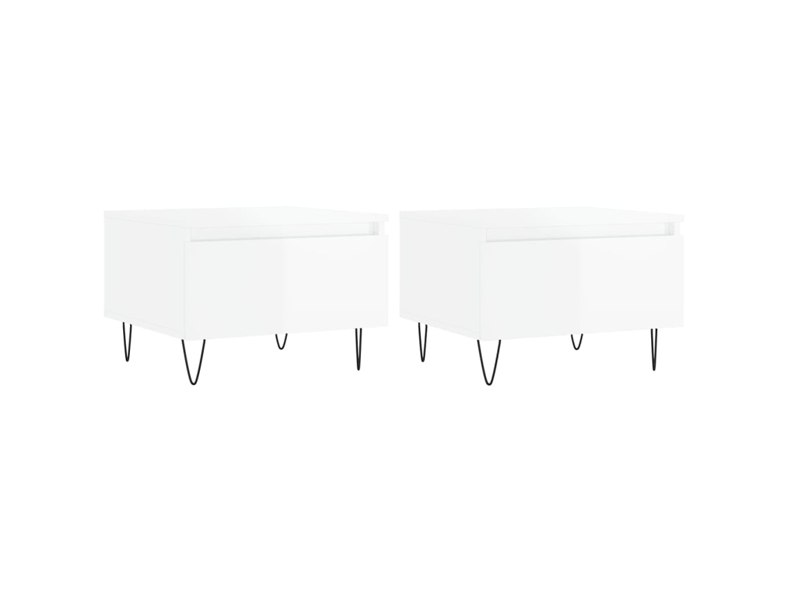 Juego de 2 mesas auxiliares de centro con cajón, 50 x 46 x 35 cm, madera industrializada y metal blanco brillante, Dec040323
