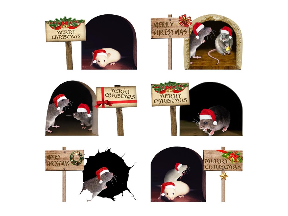 Pegatinas decorativas de pared navideñas 3D con forma de ratón