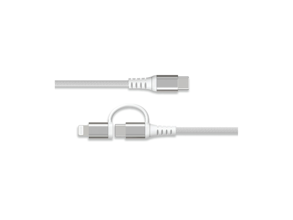 Cable USB-C/Lightning MFi a USB-C 2 en 1 reforzado Force Power, 3 A, PD 60 W, 4 pies, blanco