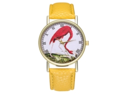 Reloj De Pulsera Analógico De Cuarzo Unisex De Cuero Amarillo Zhoulianfa