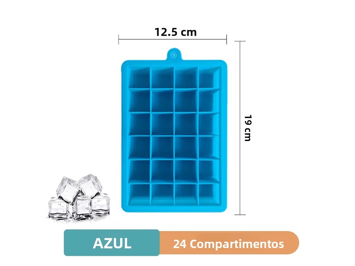Bandeja grande de silicona para cubitos de hielo, ideal para hacer hielo en casa. Bandeja ecológica para cubitos de hielo. MDUG (azul con 24 compartimentos).