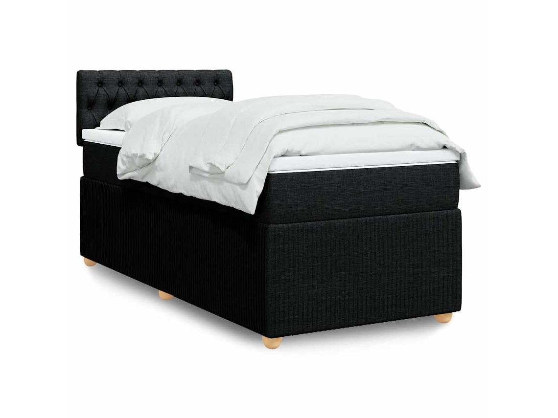 Cama box spring con colchón tela negro 90x190 cm