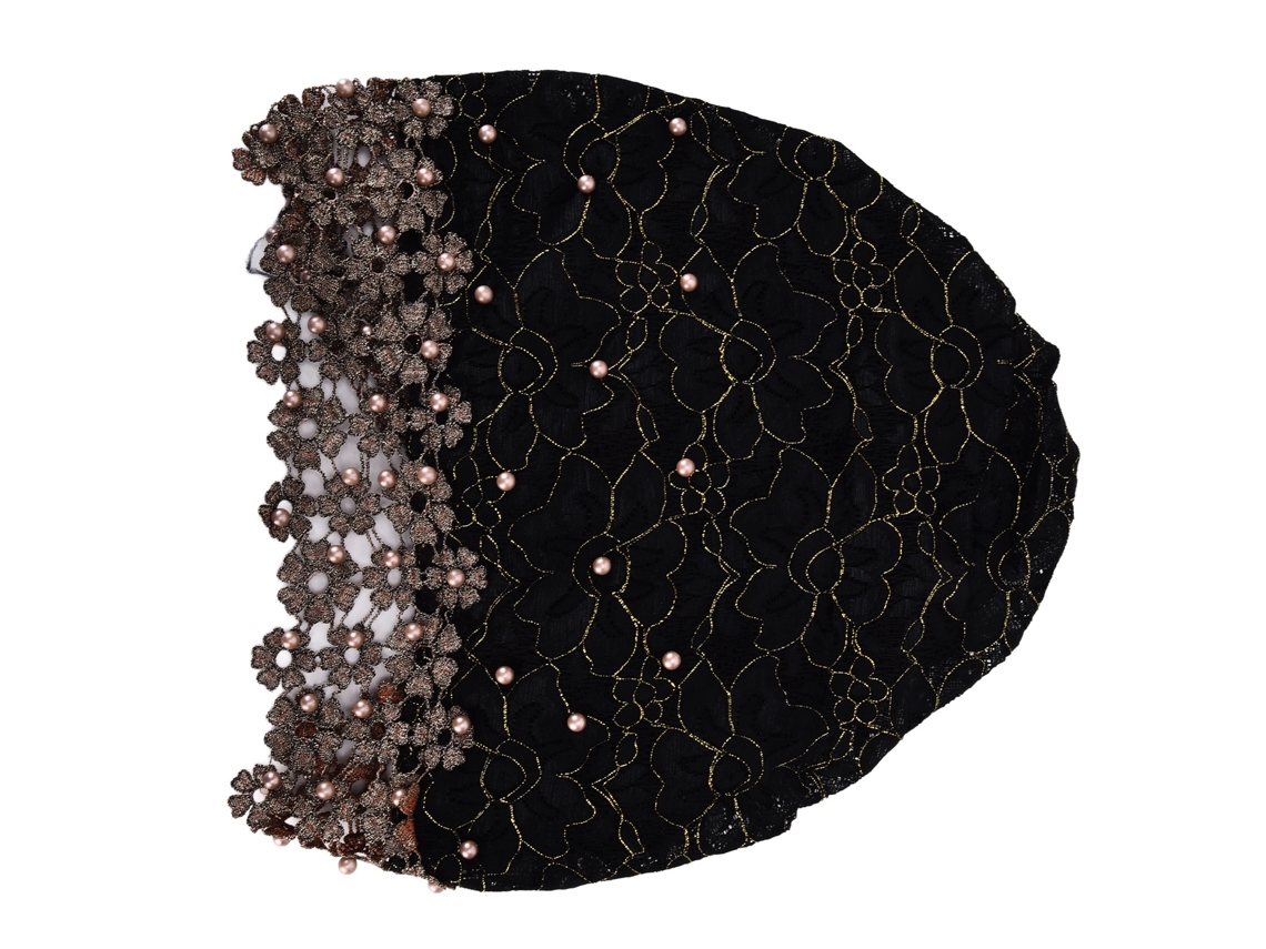 Hermoso Turbante Elástico Con Encaje Y Cuentas Para Mujer, Regalo Ideal Para El Día A Día, Color Negro.