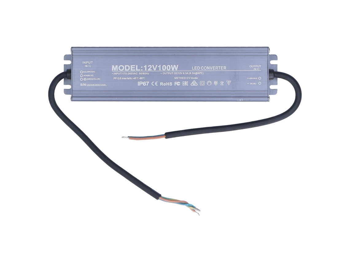 Fuente De Alimentación Led Impermeable Ip67, Transformador Controlador, Entrada Ac170-265v, 12v 8.3a, Cableado De Cobre.
