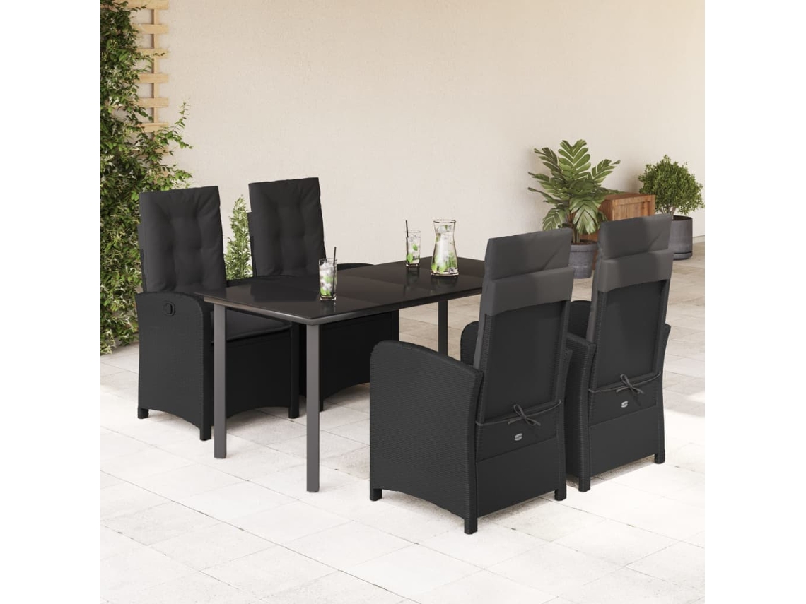 Juego de comedor de jardín de 5 piezas con cojines de mimbre negros de DKD Home Decor