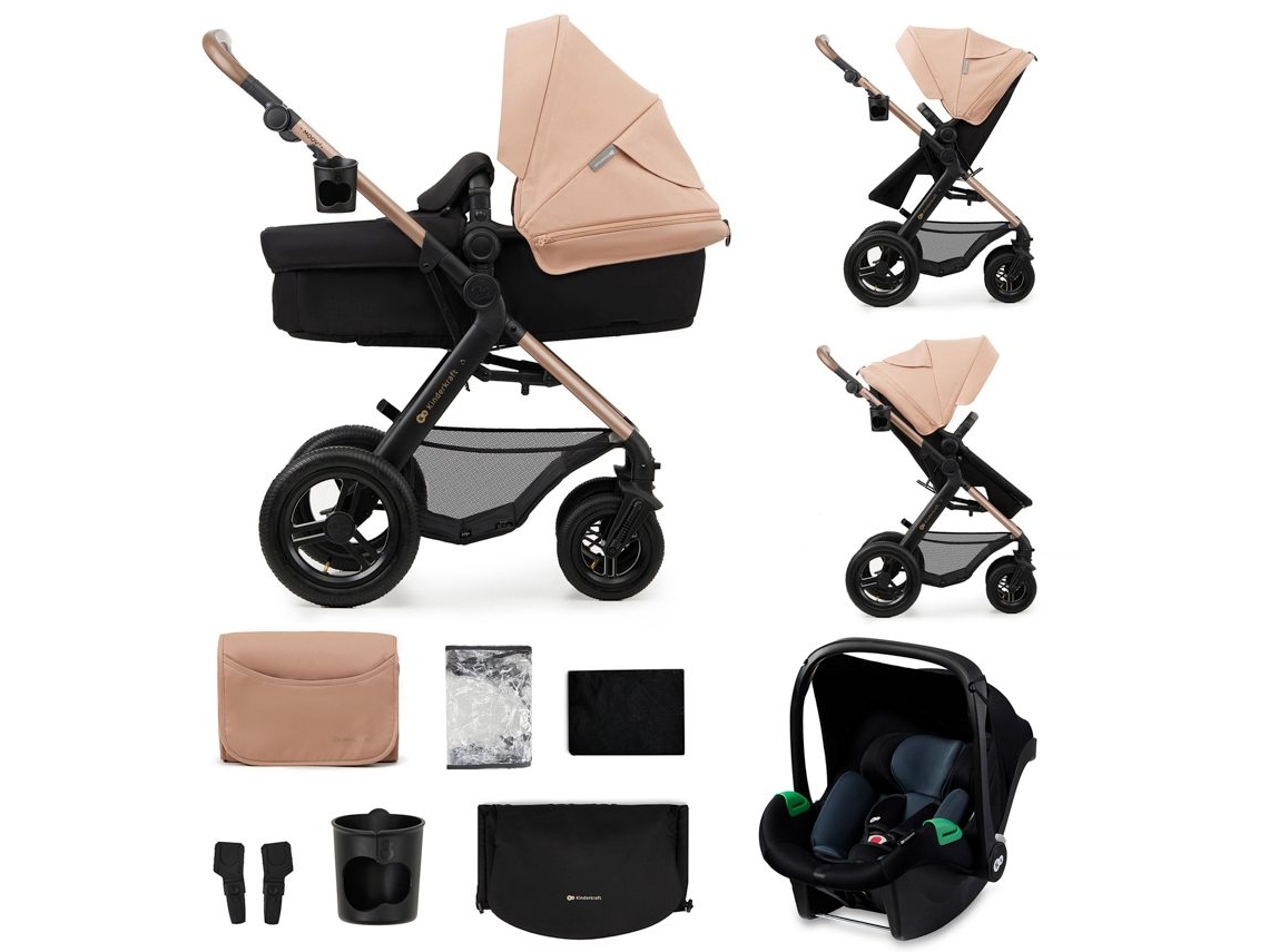 Carrito 3 en 1 Kinderkraft MOOV 2 AIR con asiento 2 en 1 transformable, capota UPF50+ y ajuste completo Beige