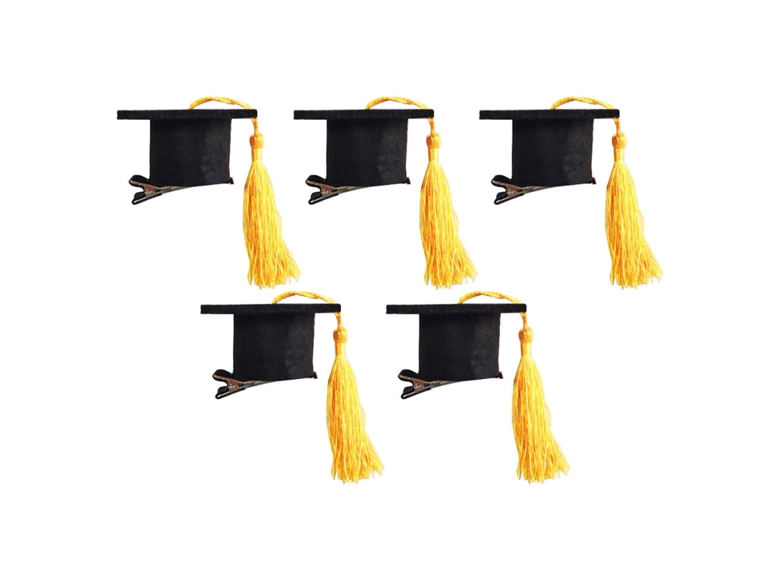 Cinco Mini Horquillas De Graduación Con Borlas (amarillas)