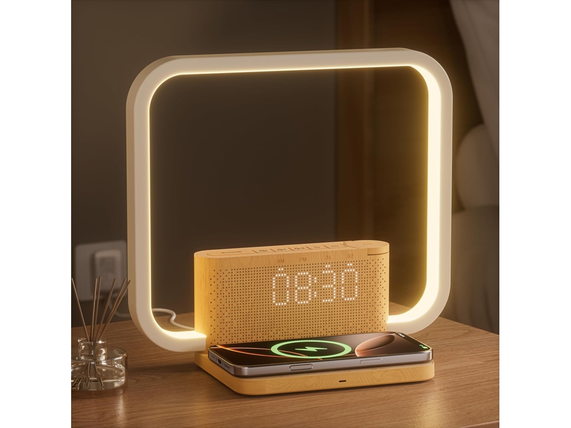 Luz Despertar 10w Carga Inalámbrica, Toque Regulable 3 Brillos, Sonido Relajante, Ayuda Sueño Bebés/adultos