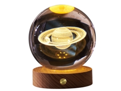 2026-lámpara De Noche Esfera De Cristal 3d Recargable Con Base De Madera Luz Suave Para Dormitorio Hogar Saturno