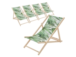 5x Sillas De Playa De Madera Con Respaldo Ajustable, Diseño Palmera