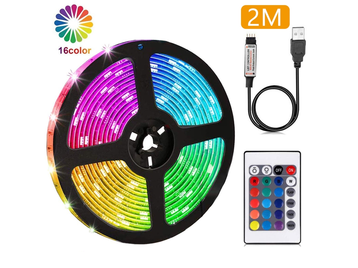 Tira de luces LED RGB flexible SMD5050, resistente al agua, 2 m/1 m, con batería, ideal para el hogar, el dormitorio, fiestas, bricolaje, interiores y exteriores.