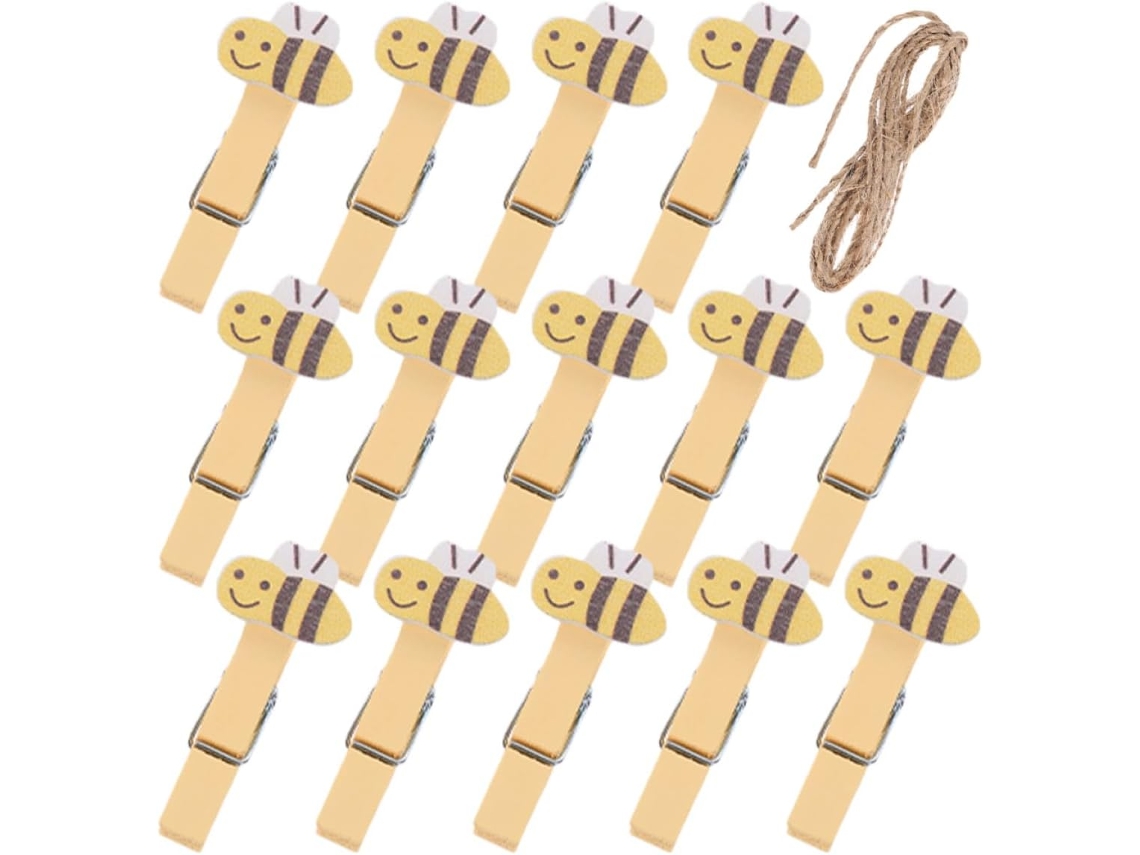 20 Pinzas Madera Amarillas Cordón Sintético Duraderas Versátiles Decorativas Fotos Ideales Hogar Manualidades