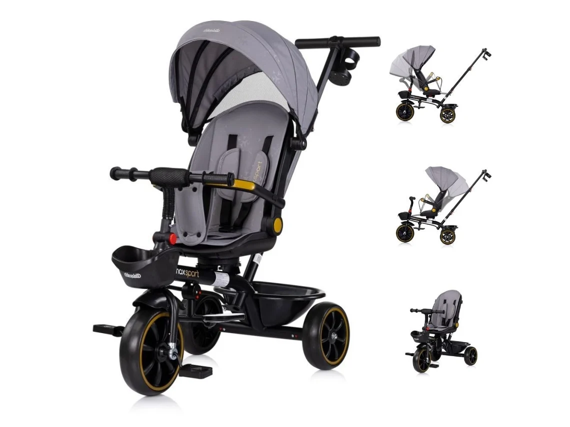Triciclo Con Capota Y Mango Parental Max Sport De Chipolino - Anthracite