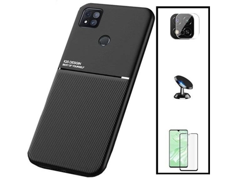 Kit Funda Magnetic Lux, 5D Full Cover, Protector de Cámara Trasera y Soporte Magnético de Coche Xiaomi Redmi 9 Activ PHONECARE Negro