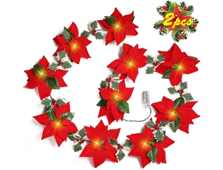 guirnaldas de luces decorativas de flores, adornos artificiales de árbol de Navidad de 13 pies para decoración de fiestas, (pilas no incluidas)