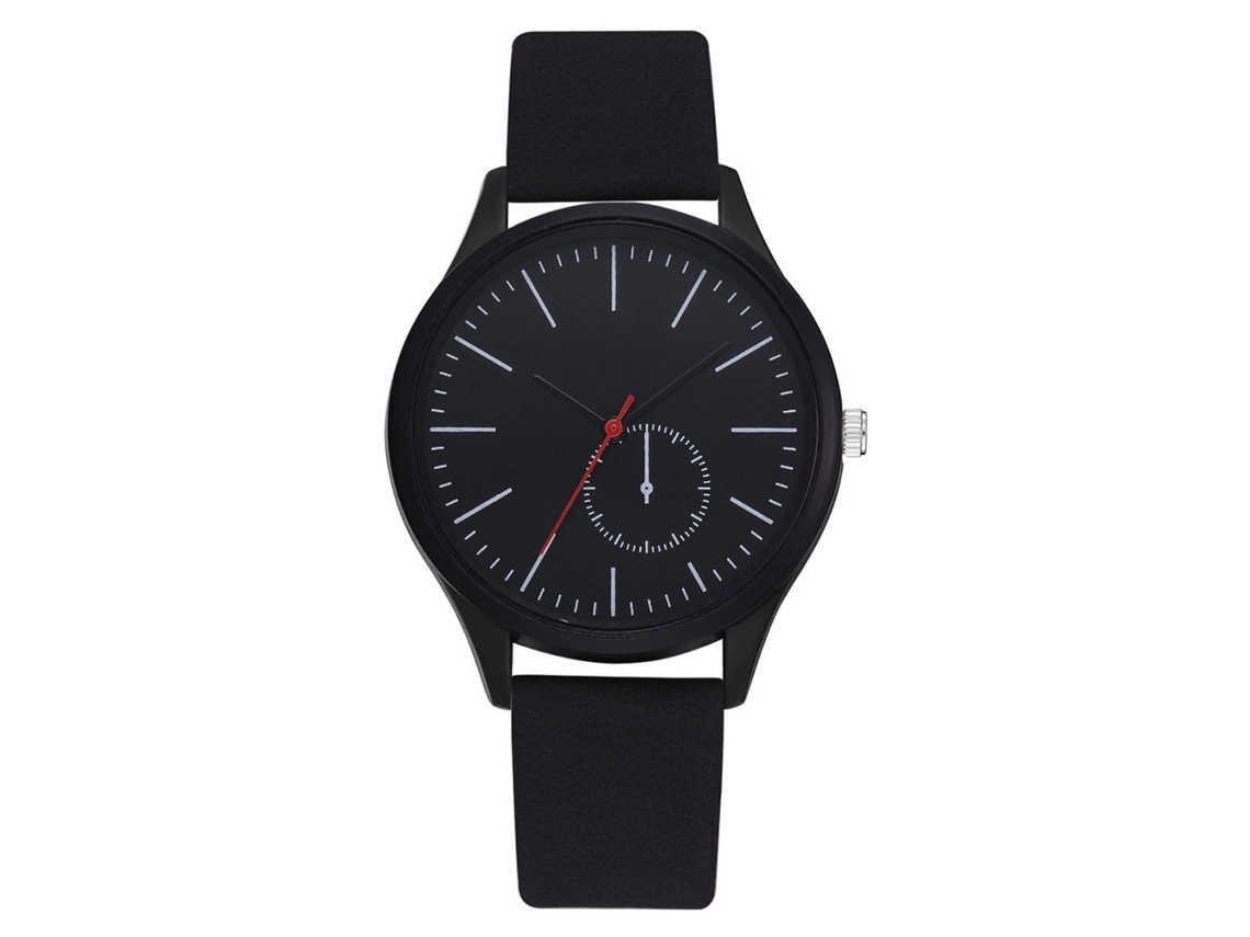 Reloj De Cuarzo De Lujo Con Dos Zonas Horarias Correa De Cuero Pu Unisex (negro)