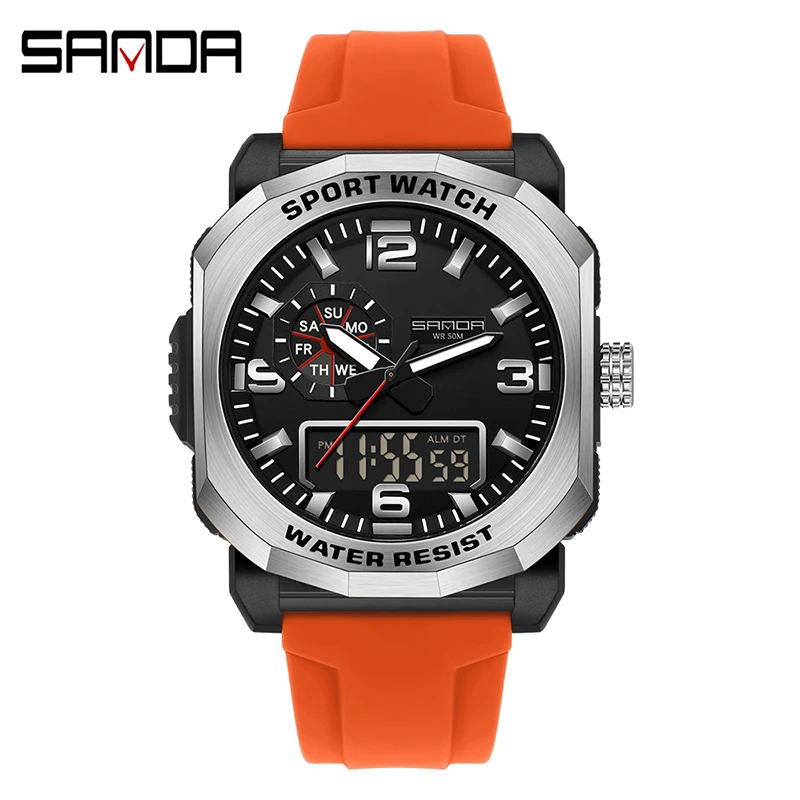 Reloj Electrónico Deportivo Para Exteriores (naranja) Con Visualización De Doble Zona Horaria, Cronógrafo, Acabado Luminoso Y Resistencia Al Agua.