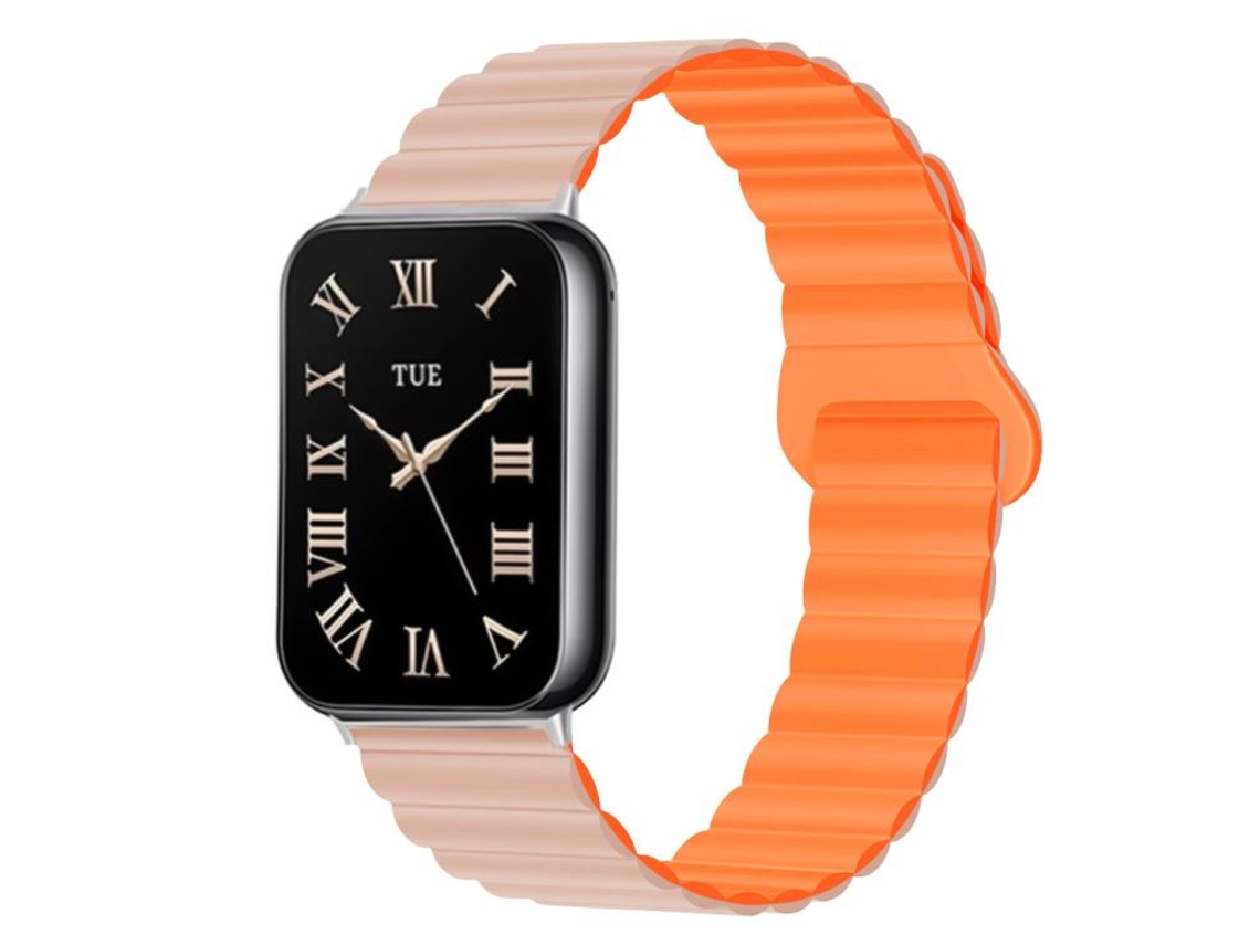 Bracelete Para Redmi Watch 6 / 5 / 4 - Silicone Magnético Reversível - Fecho Duas Cores Rosa Areia + Laranja