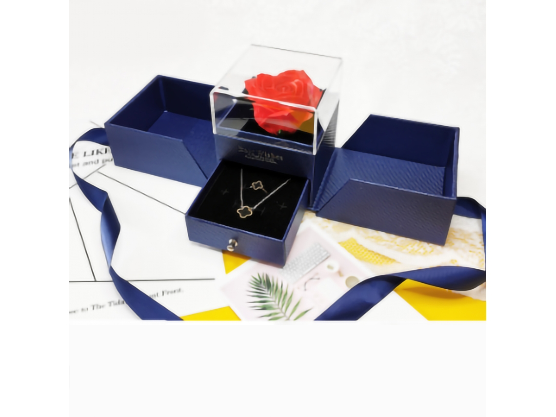 Caja de joyería rosa para guardar anillos y collares