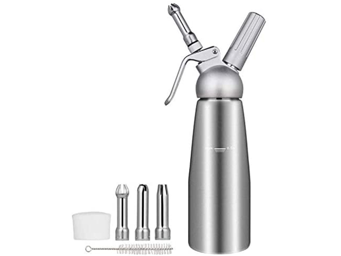 Dispensador de crema de acero inoxidable de 500 ml Chantilly Cream Maker Nata montada con cuerpo de aluminio + 3 piezas de picos de acero inoxidable