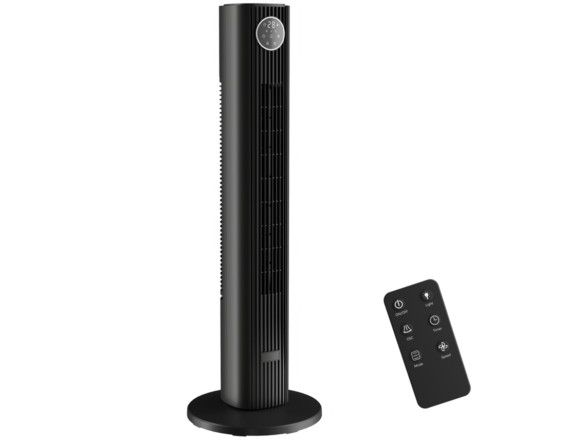 Ventilador De Torre Silencioso, 28db, 8m/s, Dormitorio, 12 Velocidades, 4 Modos, Temporizador 12h, Negro