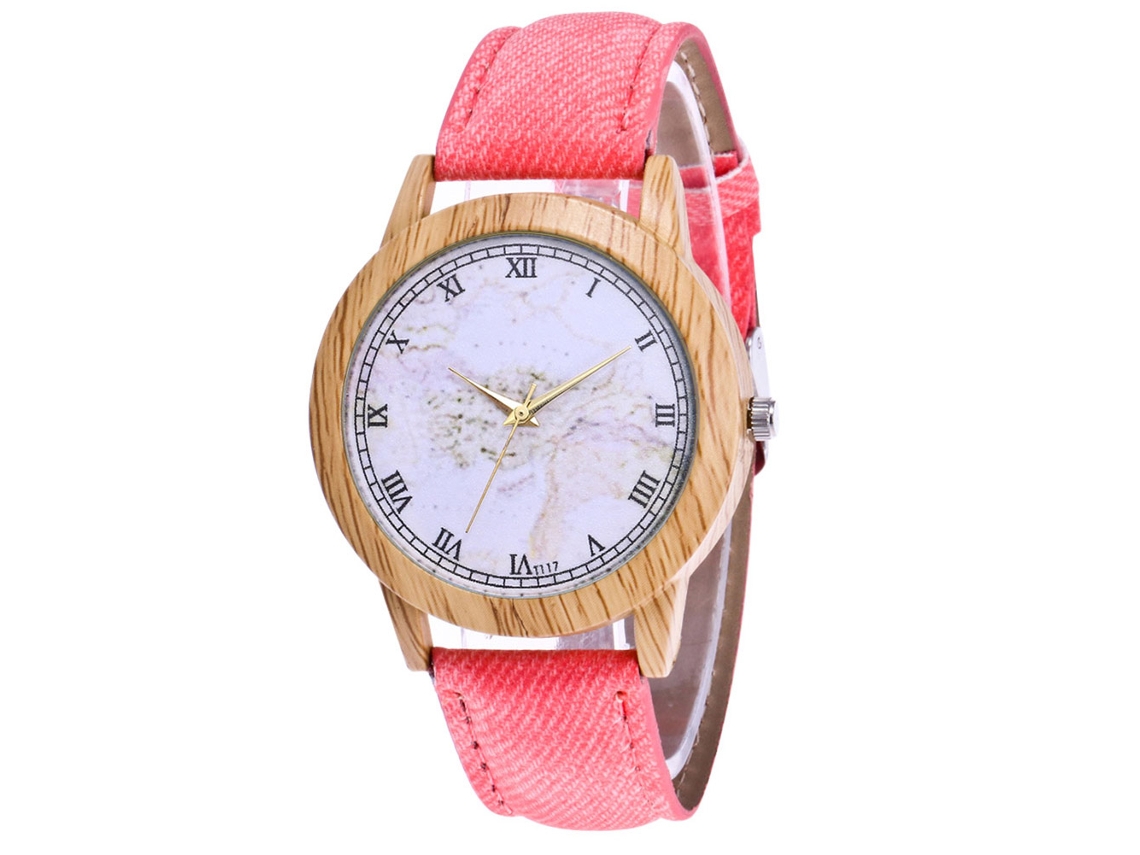 Reloj De Cuarzo Para Parejas Con Mapa Del Mundo En Aleación Y Correa De Lona (rosa)