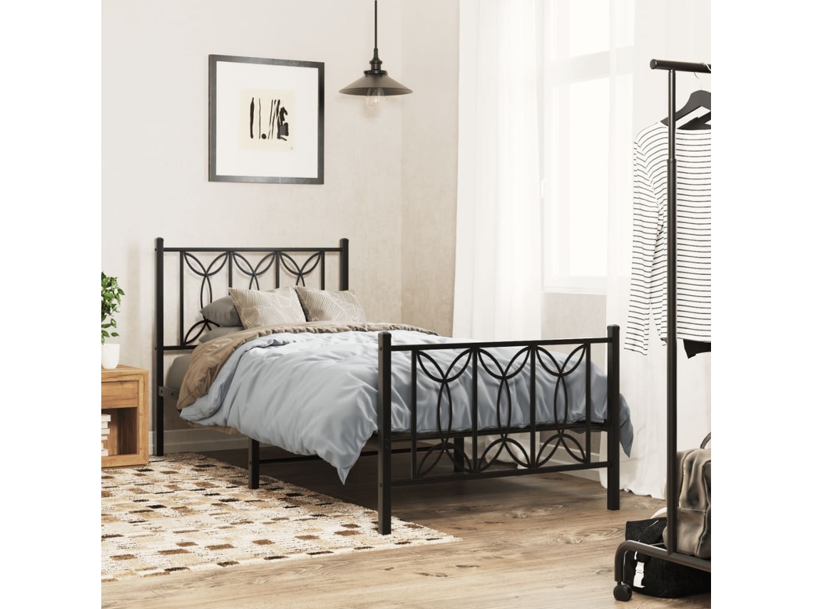 Estructura Cama Sin Colchón Con Estribo Metal Negro 75x190 Cm
