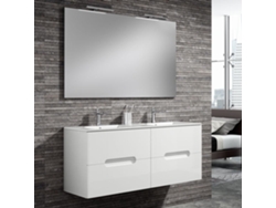 Mueble de baño con Lavabo, Espejo y Aplique LED VICTORIA 120x45 cm acabado Blanco mate 2 cajones suspendido