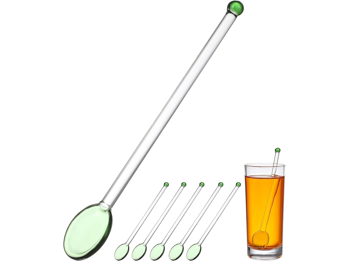 Juego De 6 Cucharas De Cóctel De Cristal Con Adorno En Forma De Corazón Y Agitadores Reutilizables.