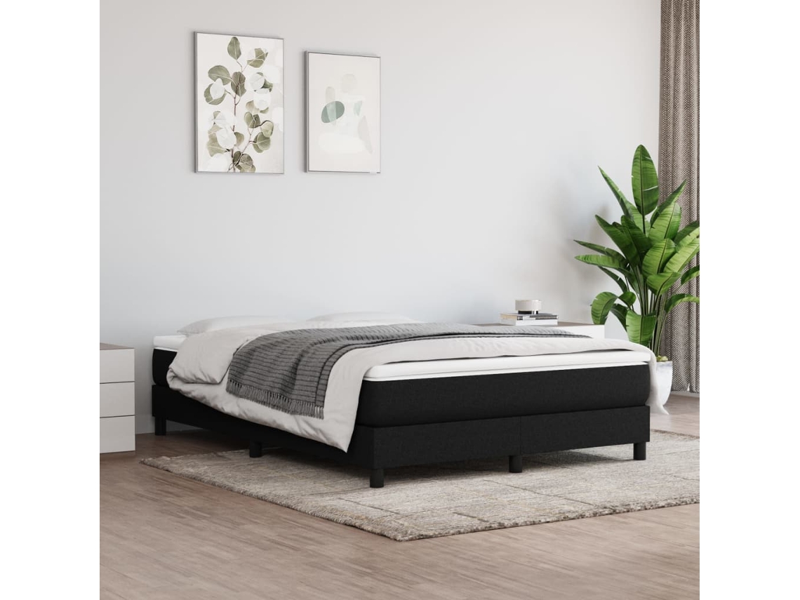 Cama Box Spring Con Colchón Tela Negro 160x200 Cm
