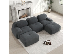 Sofá Modular En U De Terciopelo Acanalado Premium, Sin Estructura, Antideslizante, Sin Montaje, Brazos Anchos, Color Gris