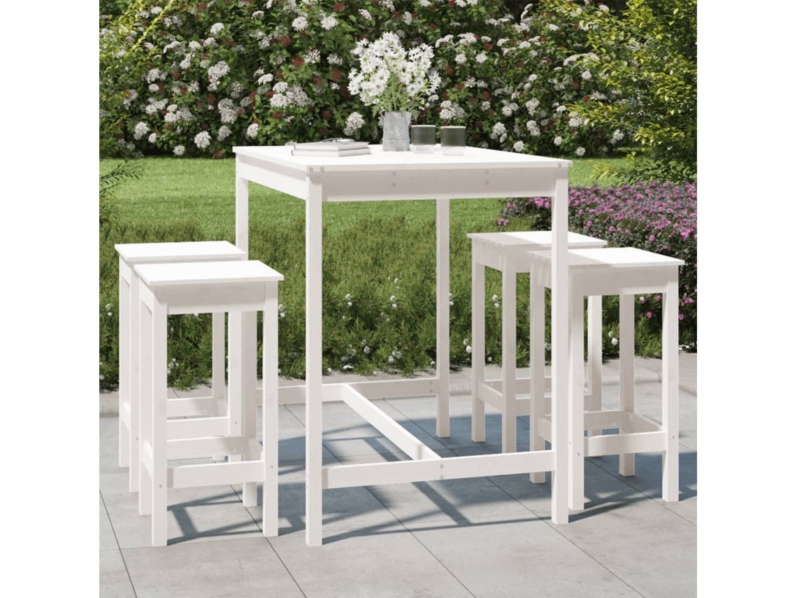 Conjunto de bar de jardín de 5 piezas en pino macizo blanco DKD Home Decor