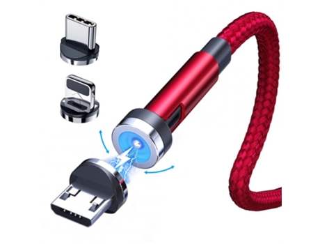 Cable Giratorio Grados Carga Rápida Compatible Ios Android Rojo
