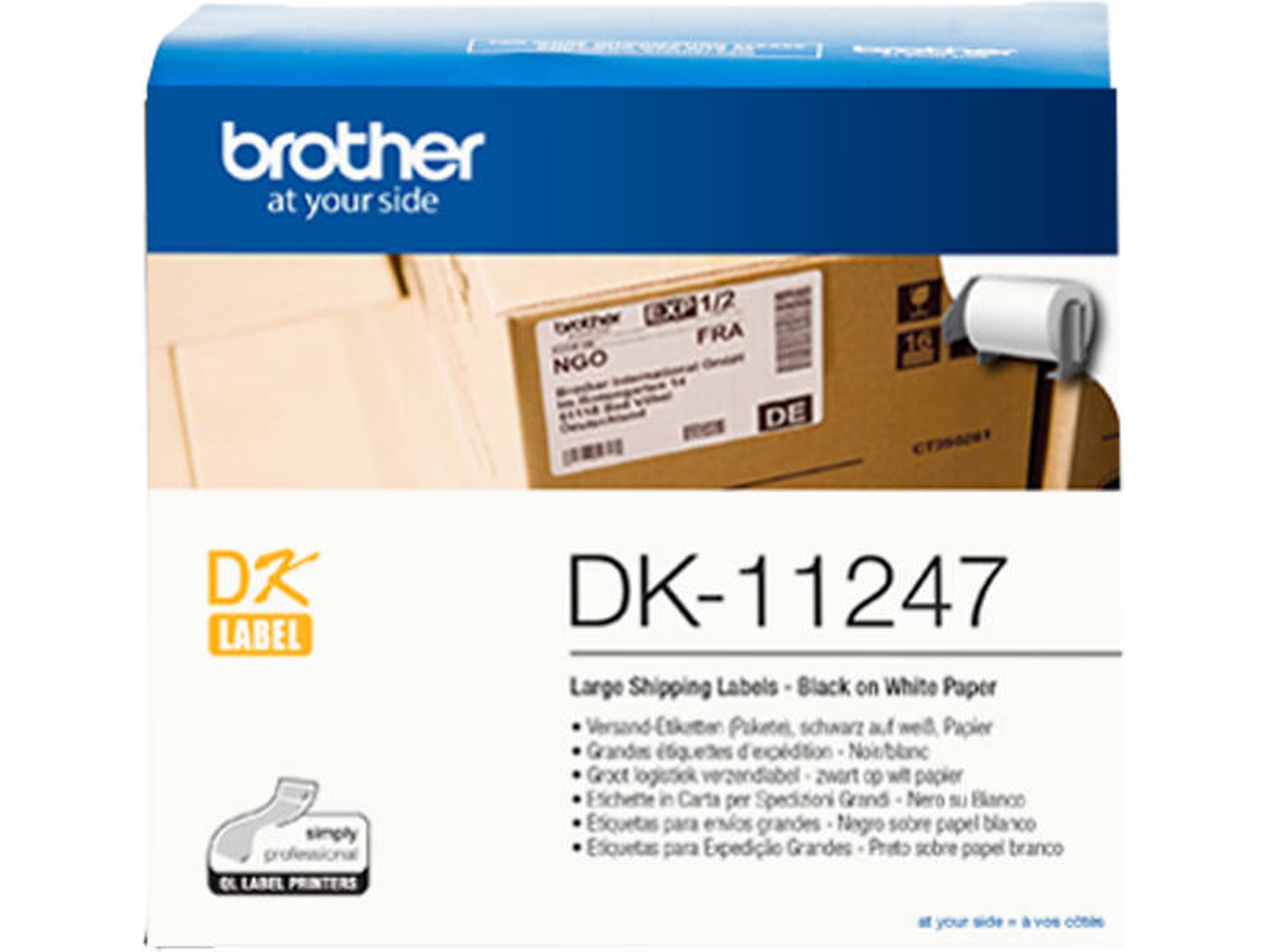 Cinta Laminada BROTHER DK-11247 Negro sobre Blanco