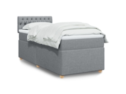 Cama Box Spring Con Colchón Tela Gris Claro 90x190 Cm