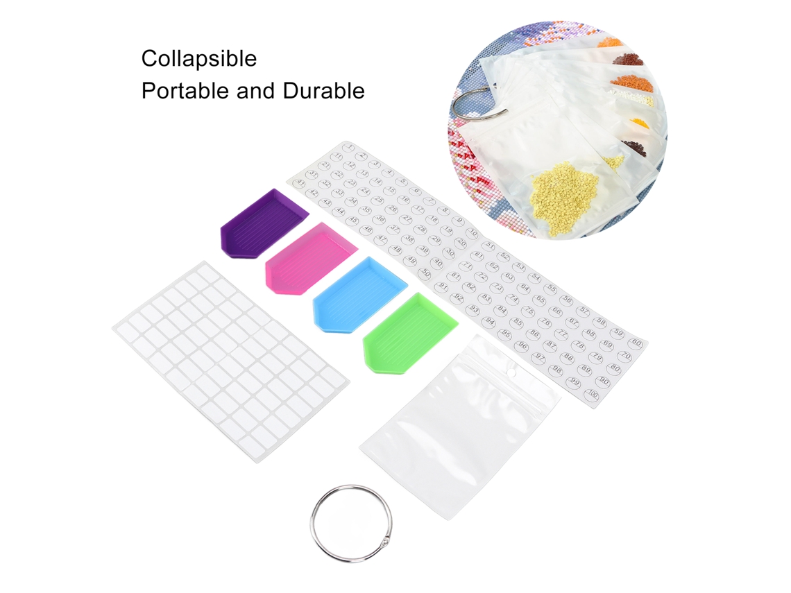 Contenedor Portátil Reutilizable Para Guardar Pinturas Con Diamantes De Imitación - Resistente A La Corrosión, Con Platos Y Bolsas.