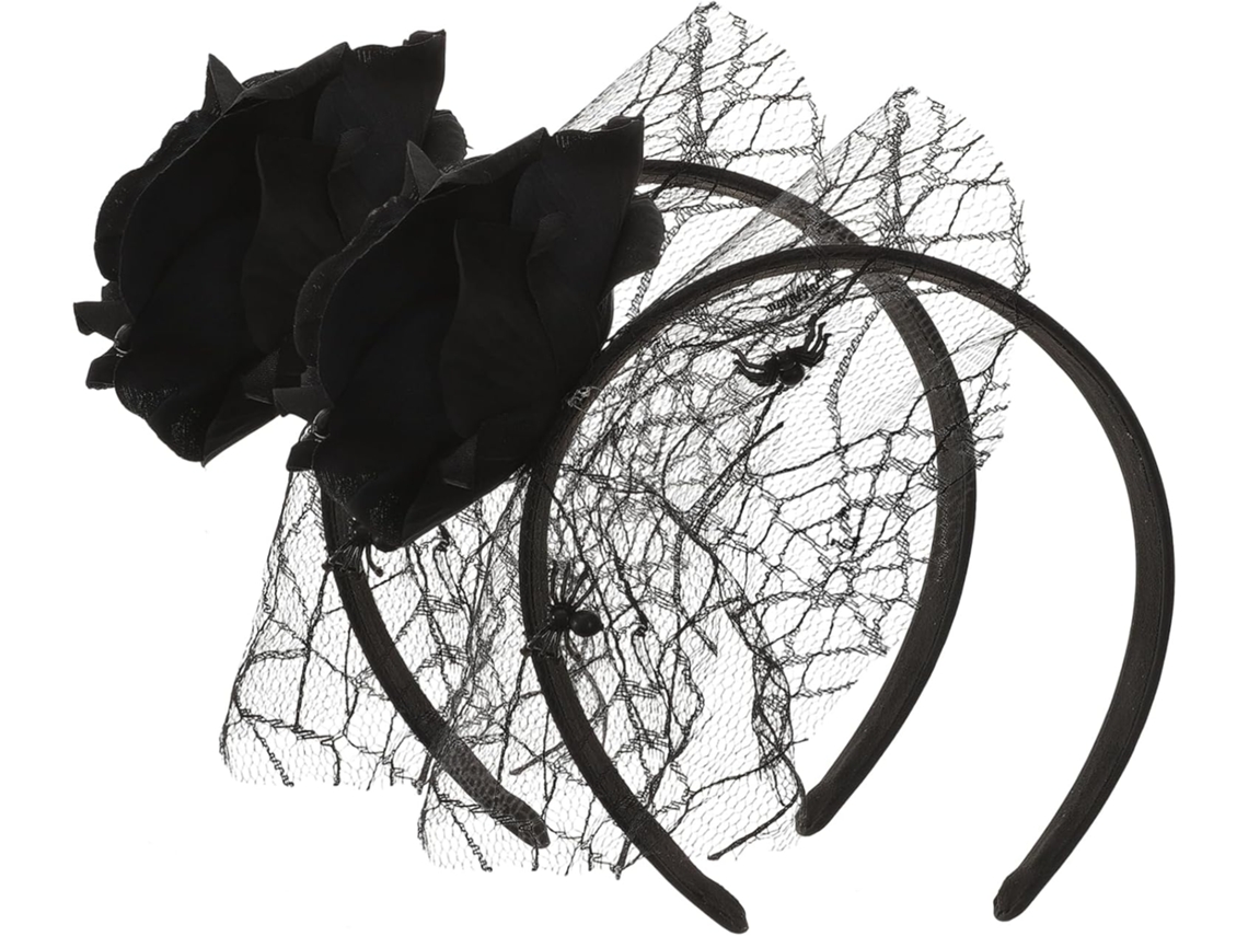 Coroa De Rosas De Tule Em Duas Peças Para O Halloween, Acessório De Festa E Penteado Misterioso.
