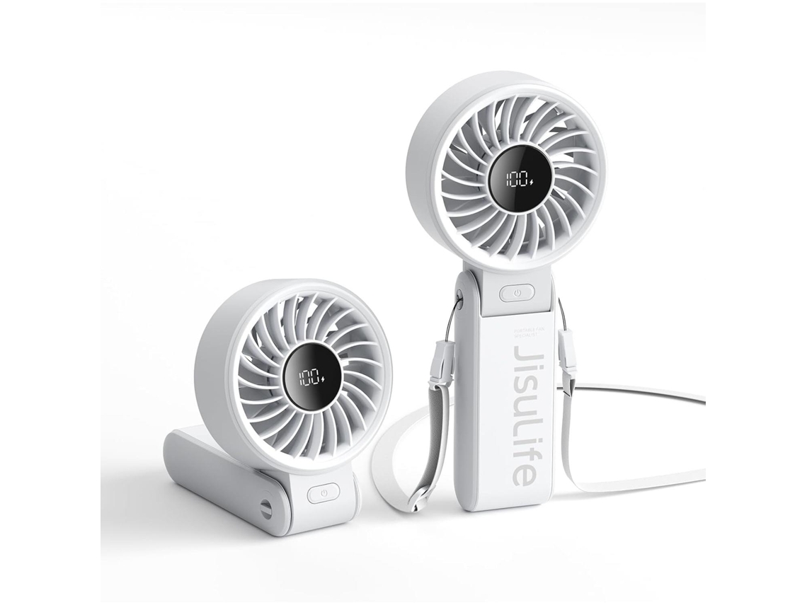 Ventilador De Mano/de Escritorio/de Cuello (gris, 5000 Mah) - Pantalla Led - Plegable 150° - 5 Velocidades