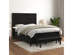 Cama Box Spring Con Colchón Terciopelo Negro 140x190 Cm